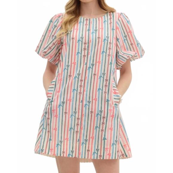 NEW ENTRO multi color bow print dress in multi - Picture 6 of 9